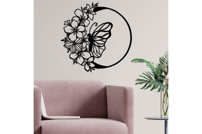 Butterfly And Flower Veggdekor - Svart - Innredning - Veggdekorasjon - Skilt - Metallskilt