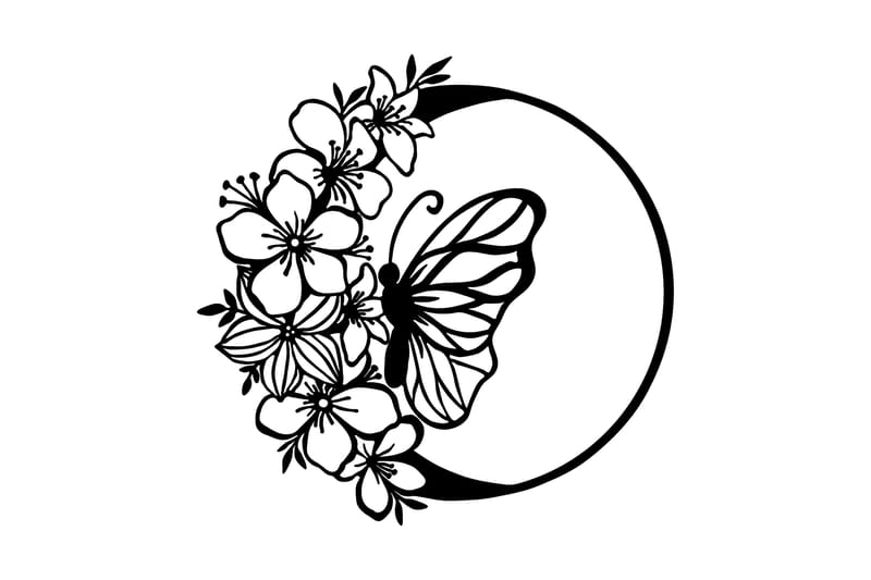 Butterfly And Flower Veggdekor, Svart