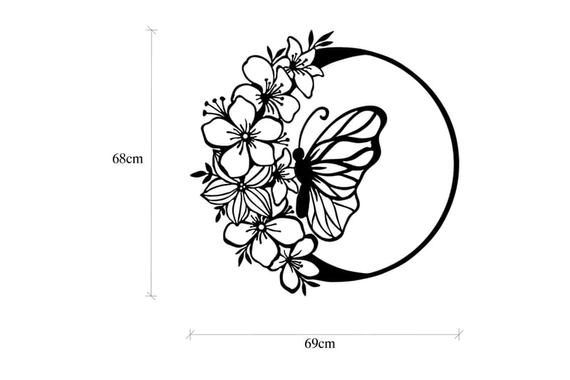 Butterfly And Flower Veggdekor - Svart - Innredning - Veggdekorasjon - Skilt - Metallskilt
