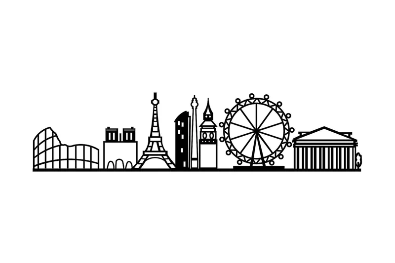 European Cities Skyline Veggdekor, Svart