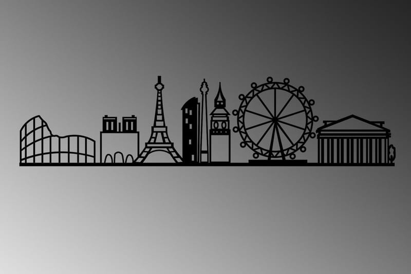 European Cities Skyline Veggdekor - Svart - Innredning - Veggdekorasjon - Skilt - Metallskilt
