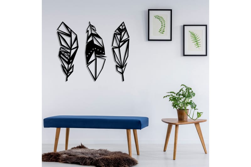 Feather Metal Decor Veggdekor - Svart - Innredning - Veggdekorasjon - Skilt - Metallskilt