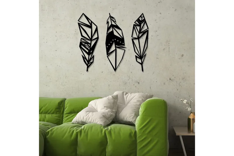 Feather Metal Decor Veggdekor - Svart - Innredning - Veggdekorasjon - Skilt - Metallskilt