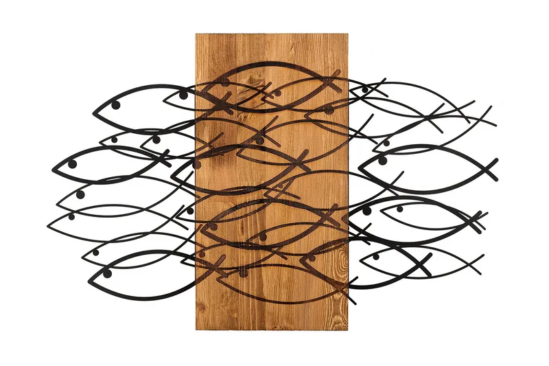 Fish Veggdekor, Svart/Valnøtt