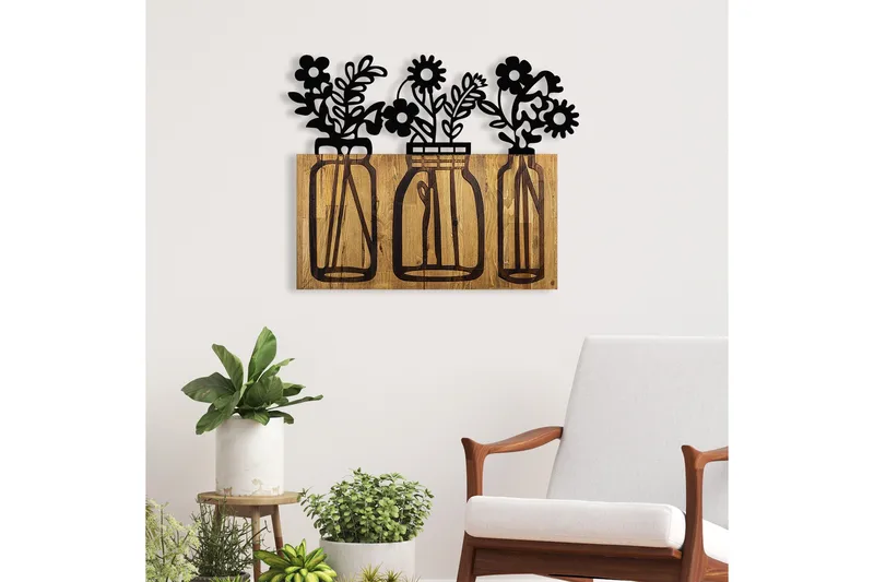 Flower 5 Veggdekor - Svart/Valnøtt - Innredning - Veggdekorasjon - Skilt - Metallskilt