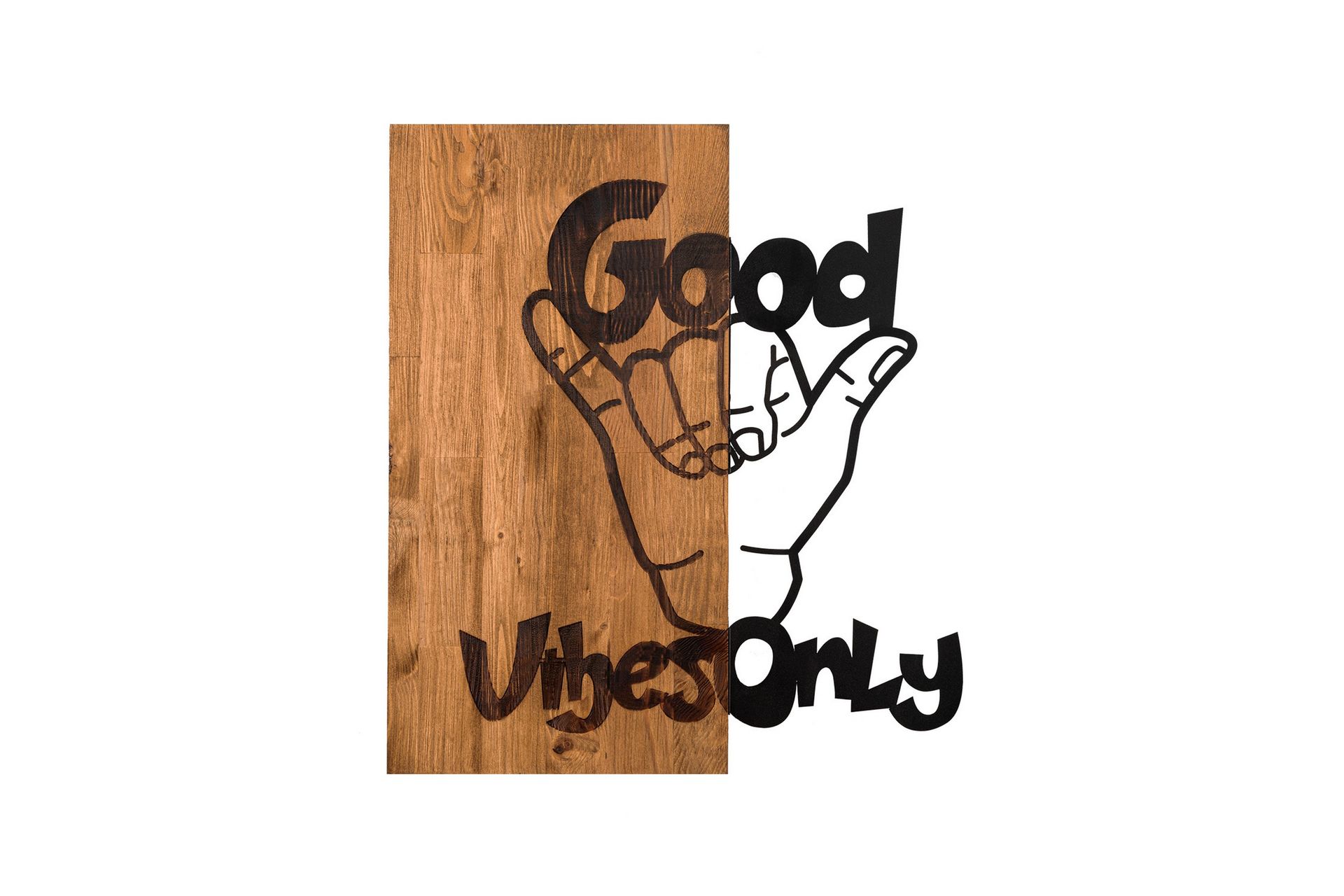 Good Vibes Veggdekor - Svart/Valnøtt - Innredning - Veggdekorasjon - Skilt - Metallskilt