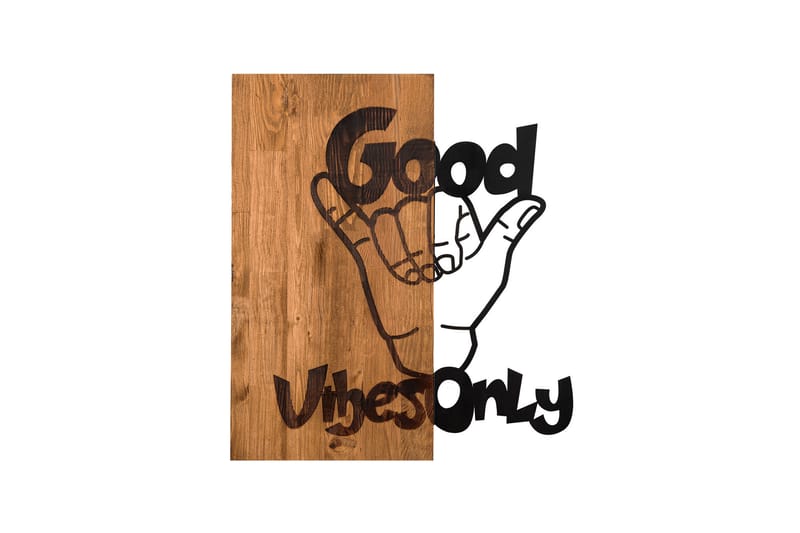 Good Vibes Veggdekor - Svart/Valnøtt - Innredning - Veggdekorasjon - Skilt - Metallskilt