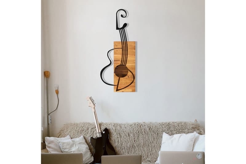 Guitar Veggdekor - Svart/Valnøtt - Innredning - Veggdekorasjon - Skilt - Metallskilt