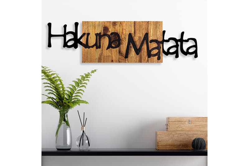 Hakuna Matata 4 Veggdekor - Svart/Lys Valnøtt - Metallskilt