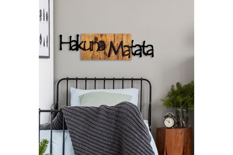 Hakuna Matata 4 Veggdekor - Svart/Lys Valnøtt - Innredning - Veggdekorasjon - Skilt - Metallskilt
