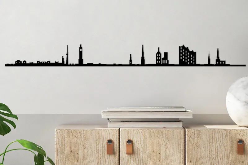 Hamburg Skyline Veggdekor, Svart