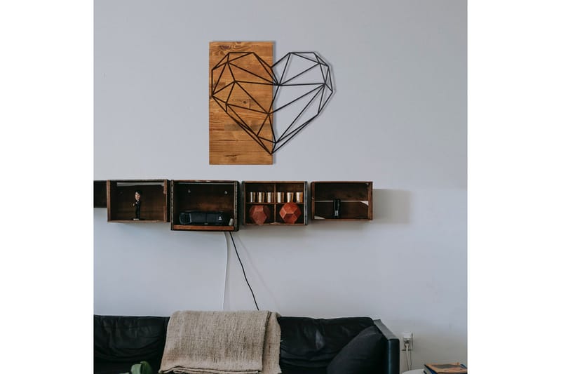 Heart Veggdekor - Svart/Valnøtt - Innredning - Veggdekorasjon - Skilt - Metallskilt