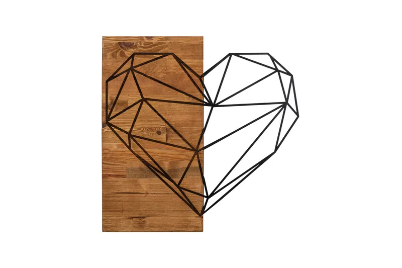 Heart Veggdekor, Svart/Valnøtt