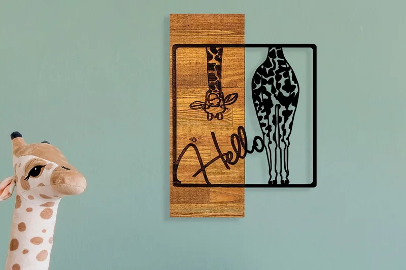 Hello Veggdekor, Svart/Lys Valnøtt