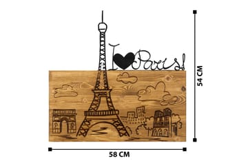 I Love You Paris Veggdekor - Svart/Valnøtt - Innredning - Veggdekorasjon - Skilt - Metallskilt
