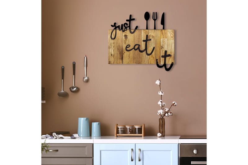 Just Eat It Veggdekor - Svart/Valnøtt - Innredning - Veggdekorasjon - Skilt - Metallskilt