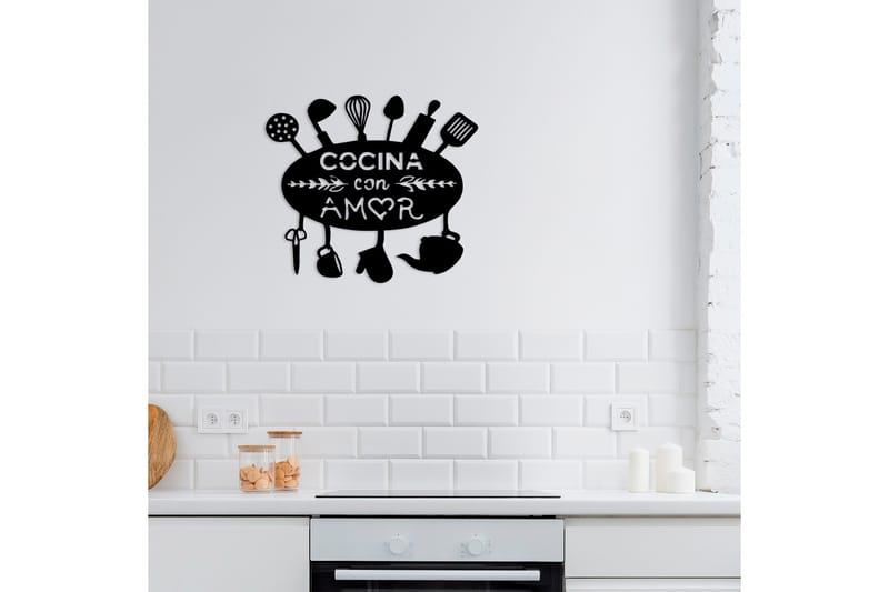 Kitchen With Love Veggdekor - Svart - Innredning - Veggdekorasjon - Skilt - Metallskilt