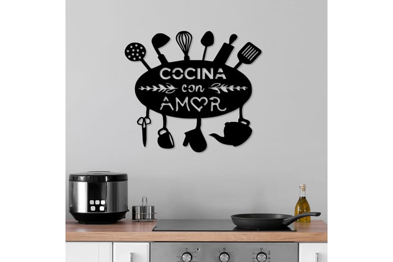 Kitchen With Love Veggdekor - Svart - Innredning - Veggdekorasjon - Skilt - Metallskilt