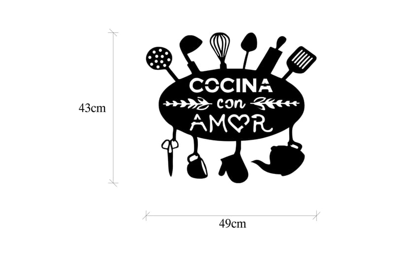Kitchen With Love Veggdekor - Svart - Innredning - Veggdekorasjon - Skilt - Metallskilt
