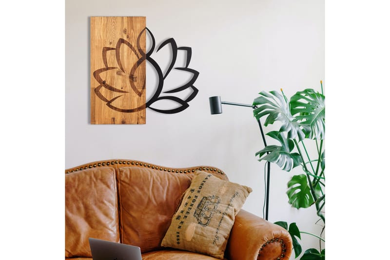 Lotus Veggdekor - Svart/Valnøtt - Innredning - Veggdekorasjon - Skilt - Metallskilt