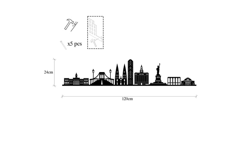 New York Skyline Veggdekor - Svart - Innredning - Veggdekorasjon - Skilt - Metallskilt