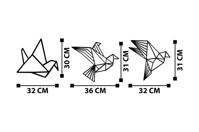 Origami Veggdekor - Svart - Innredning - Veggdekorasjon - Skilt - Metallskilt
