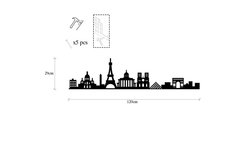 Paris Skyline Veggdekor - Svart - Innredning - Veggdekorasjon - Skilt - Metallskilt