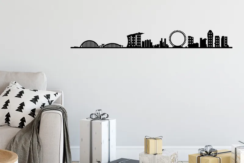Singapore Skyline Veggdekor, Svart