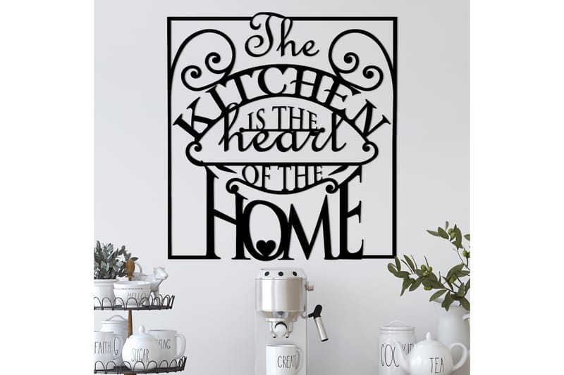 The Kitchen Is The Heart Of The Home Veggdekor - Svart - Innredning - Veggdekorasjon - Skilt - Metallskilt
