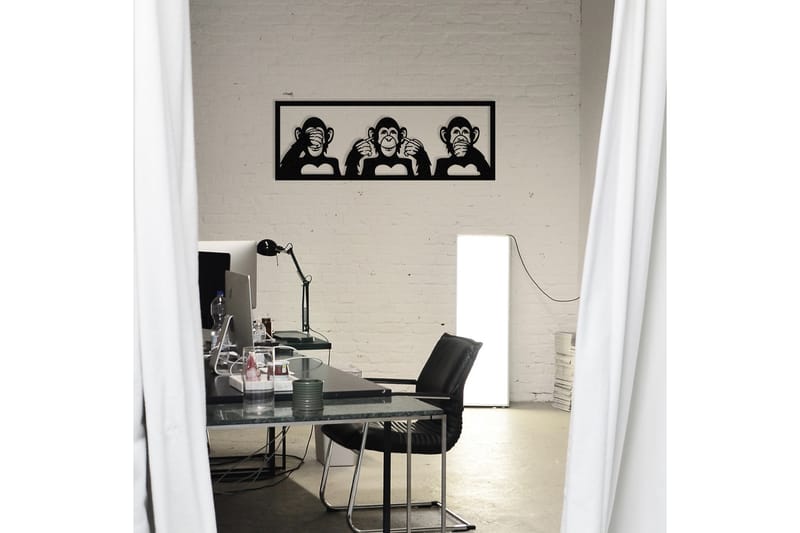 Three Monkeys L Veggdekor - Svart - Innredning - Veggdekorasjon - Skilt - Metallskilt