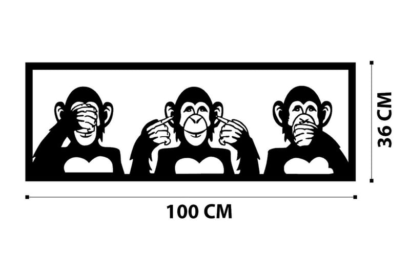 Three Monkeys L Veggdekor - Svart - Innredning - Veggdekorasjon - Skilt - Metallskilt