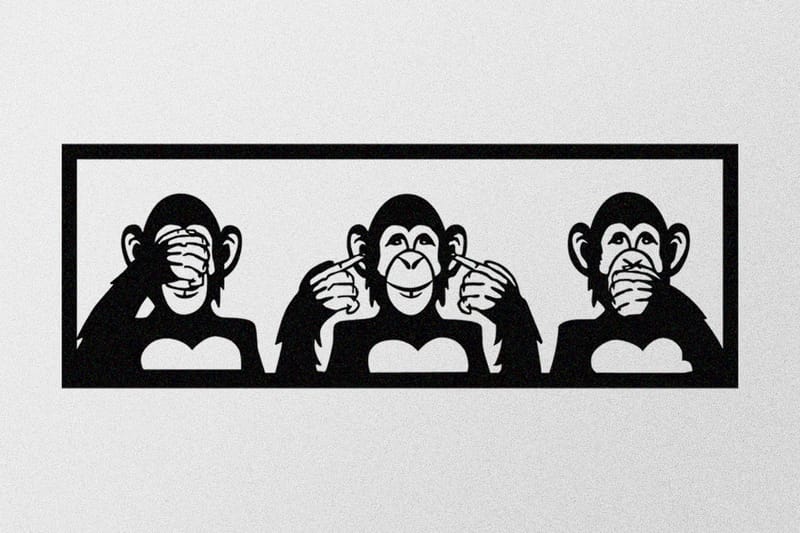 Three Monkeys L Veggdekor - Svart - Metallskilt