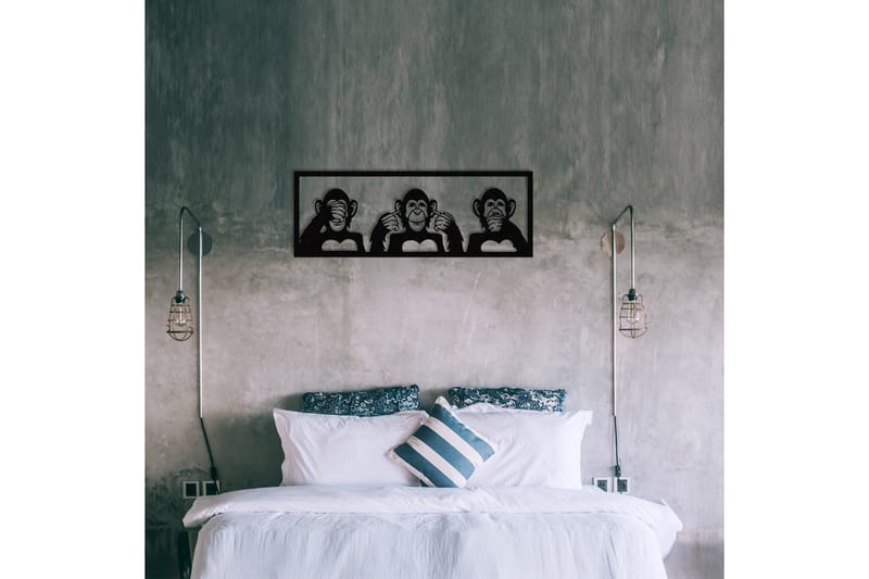 Three Monkeys L Veggdekor - Svart - Innredning - Veggdekorasjon - Skilt - Metallskilt