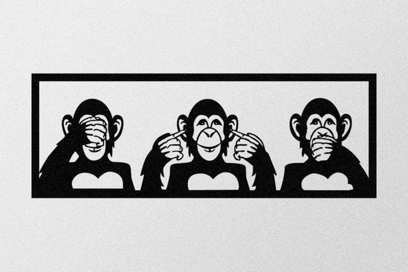 Three Monkeys L Veggdekor, Svart