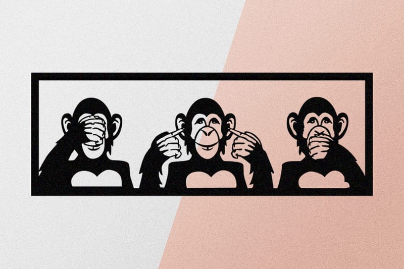 Three Monkeys L Veggdekor - Svart - Innredning - Veggdekorasjon - Skilt - Metallskilt