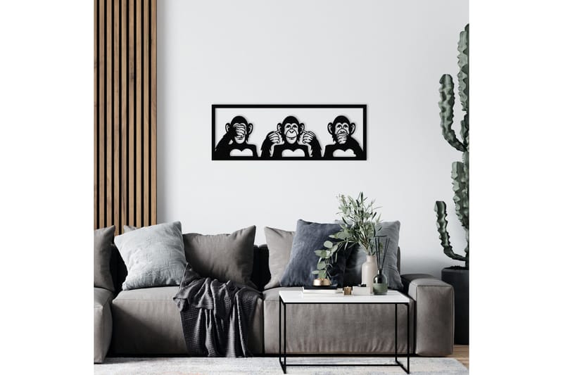 Three Monkeys L Veggdekor - Svart - Innredning - Veggdekorasjon - Skilt - Metallskilt