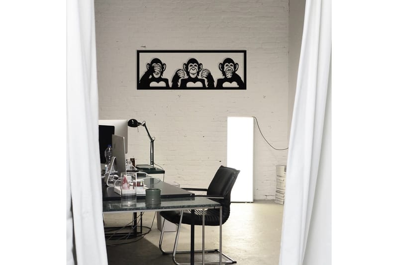 Three Monkeys L Veggdekor - Svart - Innredning - Veggdekorasjon - Skilt - Metallskilt