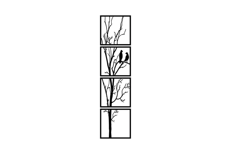 Tree And Birds 30 cm Veggdekor, Svart