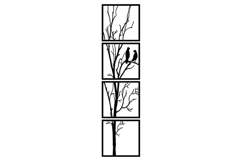 Tree And Birds 44 cm Veggdekor - Svart - Metallskilt