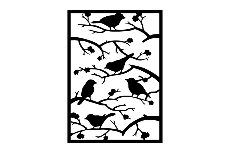 Tree Branch Birds Veggdekor, Svart