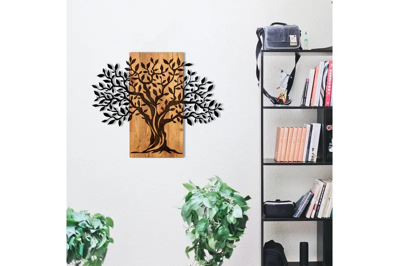 Tree Wooden Wall Accessory Veggdekor - Svart/Valnøtt - Innredning - Veggdekorasjon - Skilt - Metallskilt