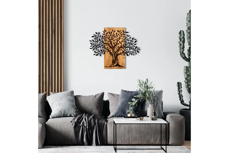 Tree Wooden Wall Accessory Veggdekor - Svart/Valnøtt - Innredning - Veggdekorasjon - Skilt - Metallskilt