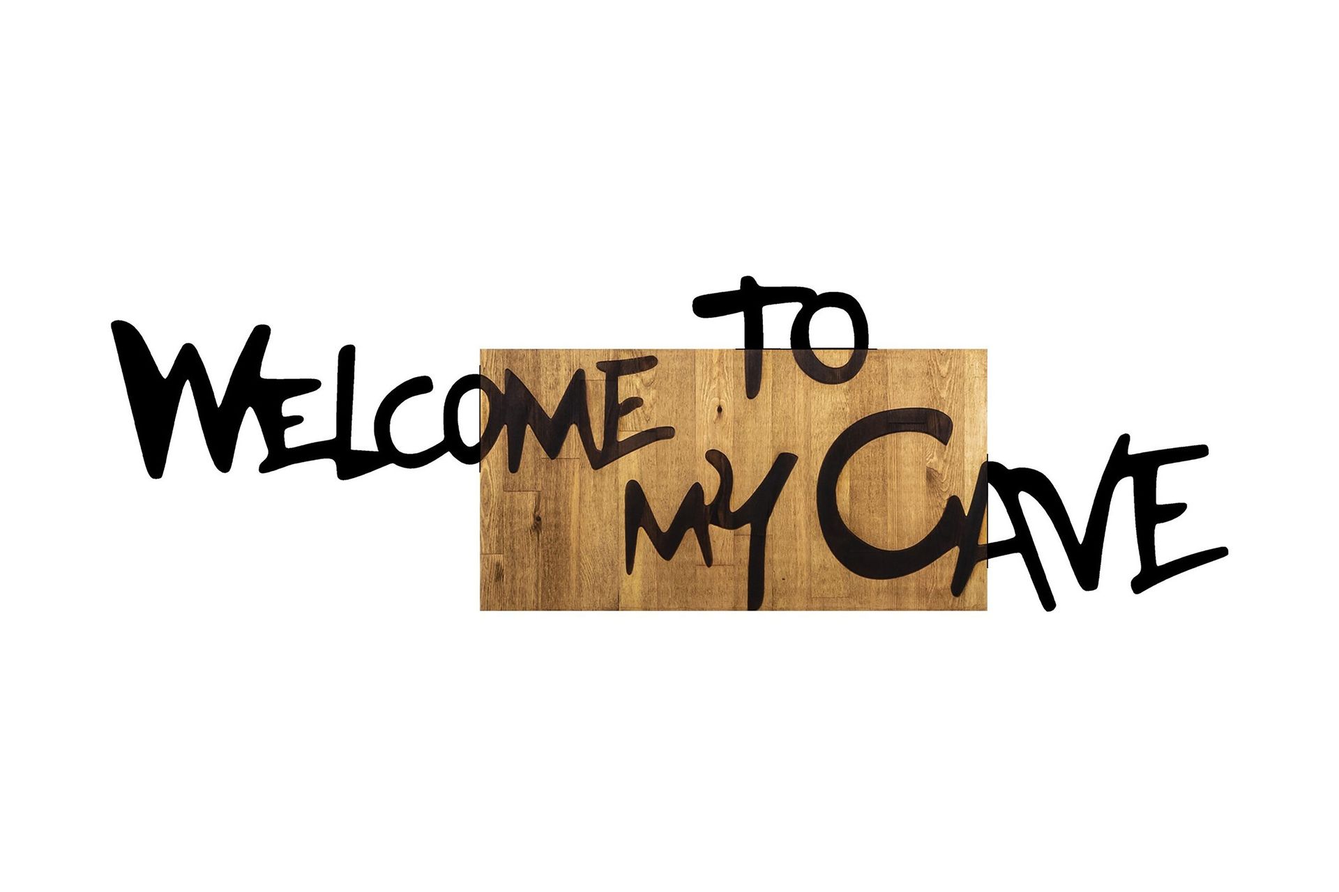 Welcome To My Cave Veggdekor - Svart/Valnøtt
