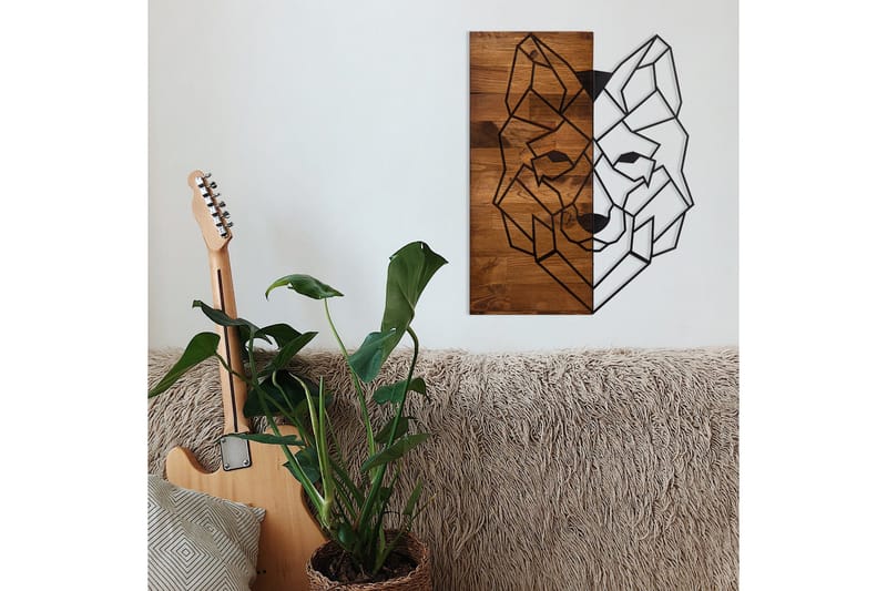 Wolf 1 Veggdekor - Svart/Valnøtt - Innredning - Veggdekorasjon - Skilt - Metallskilt