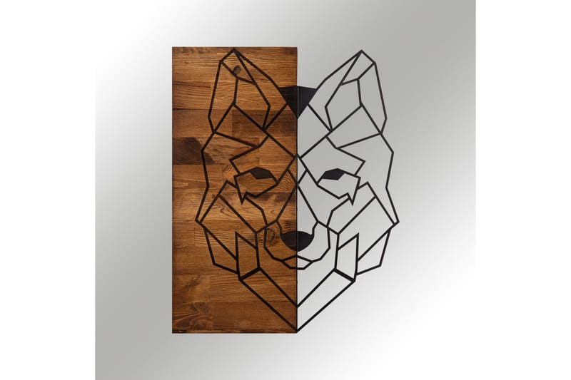 Wolf 1 Veggdekor - Svart/Valnøtt - Innredning - Veggdekorasjon - Skilt - Metallskilt