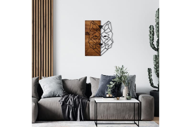 Wolf 1 Veggdekor - Svart/Valnøtt - Innredning - Veggdekorasjon - Skilt - Metallskilt