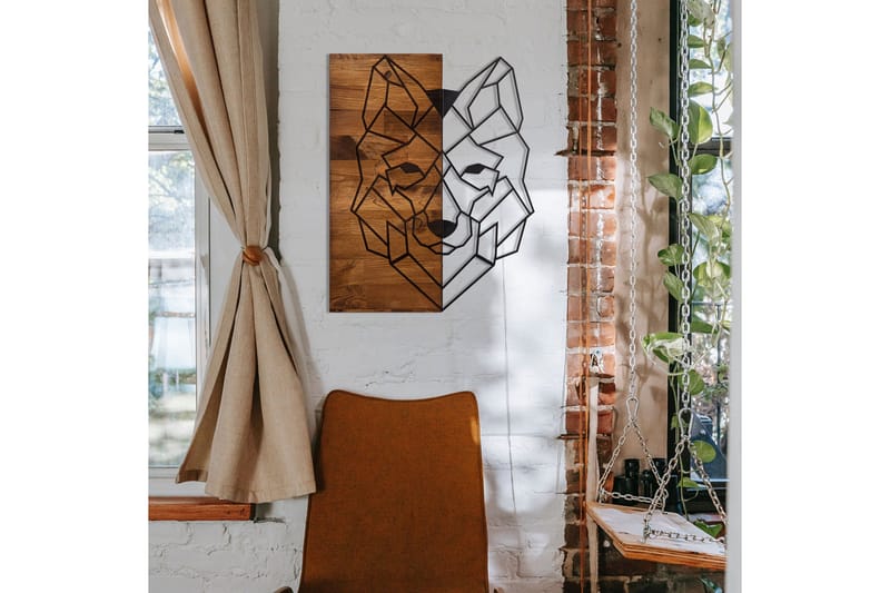 Wolf 1 Veggdekor - Svart/Valnøtt - Innredning - Veggdekorasjon - Skilt - Metallskilt