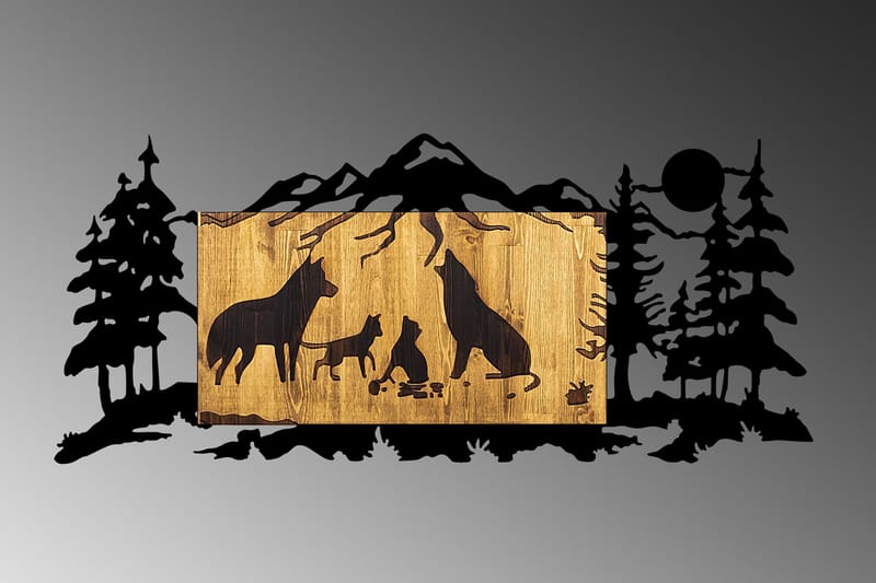 Wolf Family Veggdekor - Svart/Valnøtt - Innredning - Veggdekorasjon - Skilt - Metallskilt