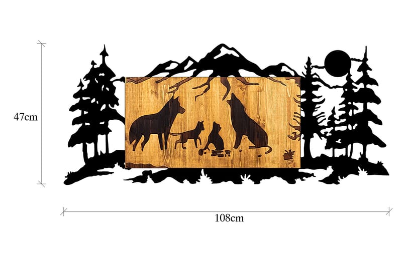 Wolf Family Veggdekor - Svart/Valnøtt - Innredning - Veggdekorasjon - Skilt - Metallskilt