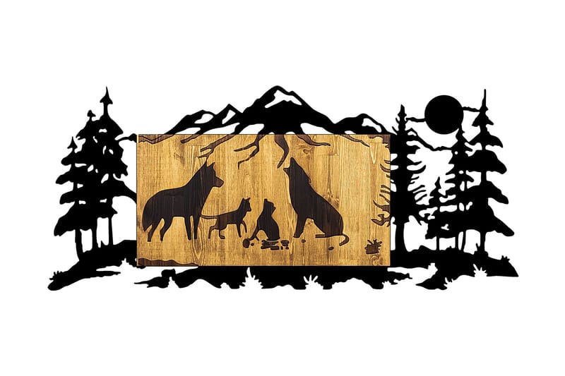 Wolf Family Veggdekor - Svart/Valnøtt - Innredning - Veggdekorasjon - Skilt - Metallskilt